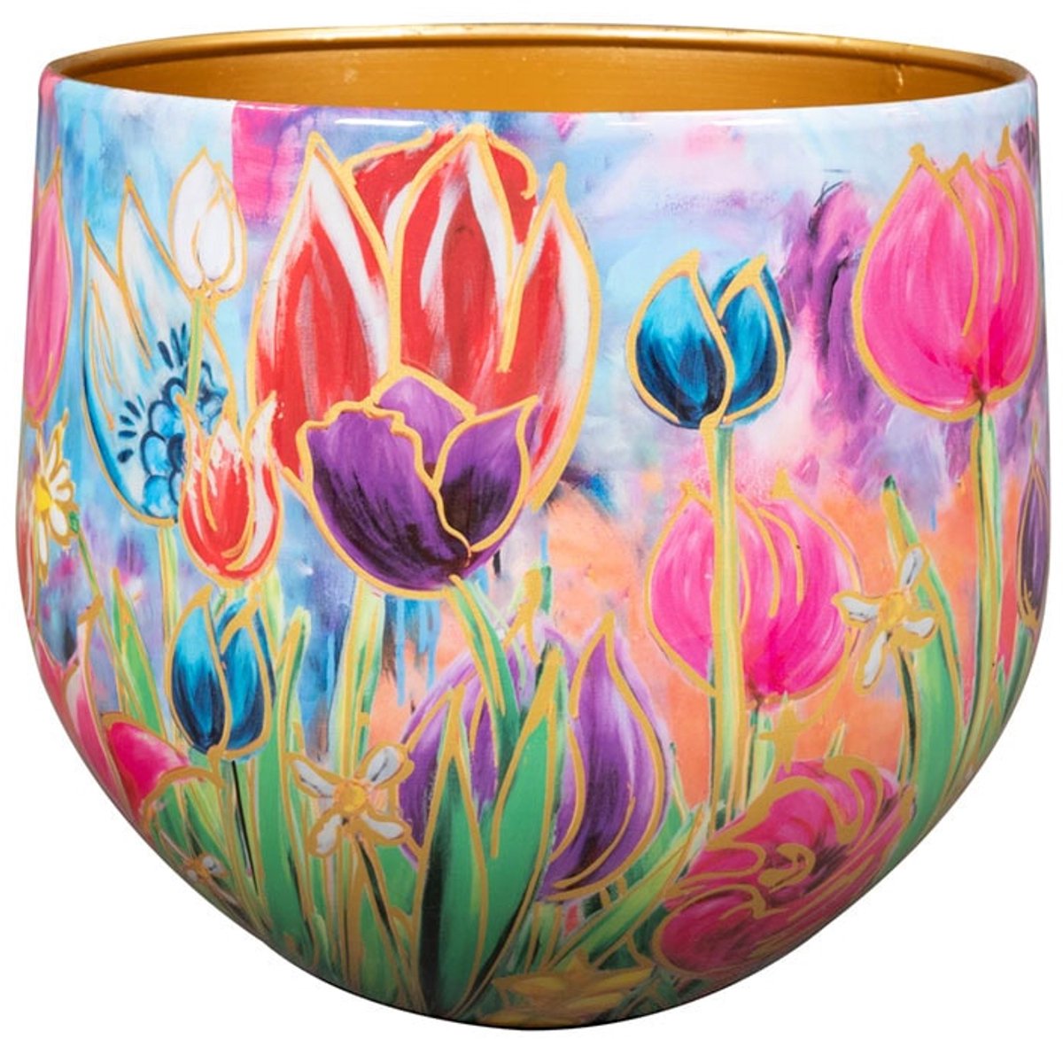 TS Collection - Bloempot Dutch beauty spring - 24x21 - Metaal & Epoxy - Exclusieve woonitems voor binnen - Handgemaakt - Unieke print - Designed by Lammie