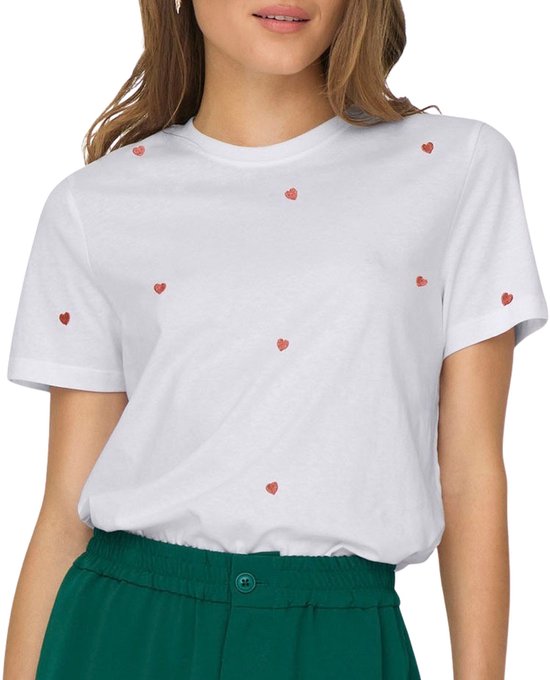 T-shirt Only Onlketty Life S/s O-neck Top Jrs No 15288473 White brillant / coeurs Taille femme - M