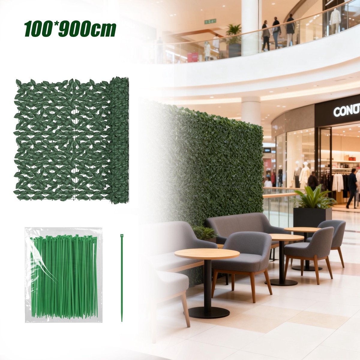 Aufun Premium Kunstmatig Hedera & Haag Schutting - 100×900 cm - Donkergroen - Privacy Scherm voor Balkon, Tuin & Omheining - Decoratief Kunstblad Paneel voor Buiten & Balustrade