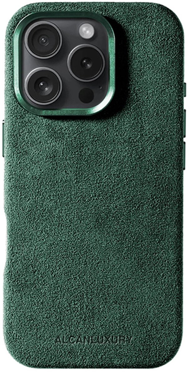 Alcanluxury Alcantara telefoonhoesje geschikt voor Apple iPhone 16 Pro - Midnight Green