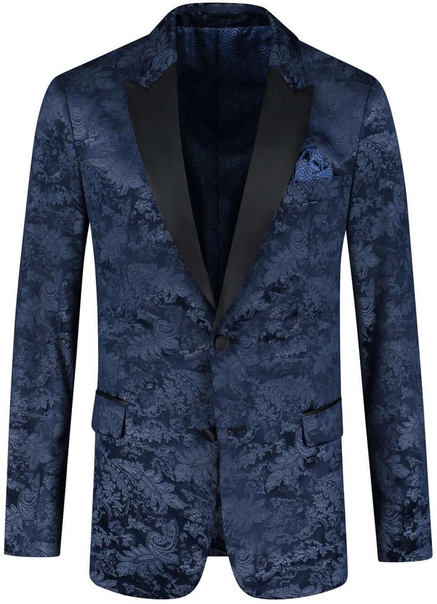 GENTS - Dinnerjacket paisley velvet - Polyblend - Blauw - Maat 54/XXL