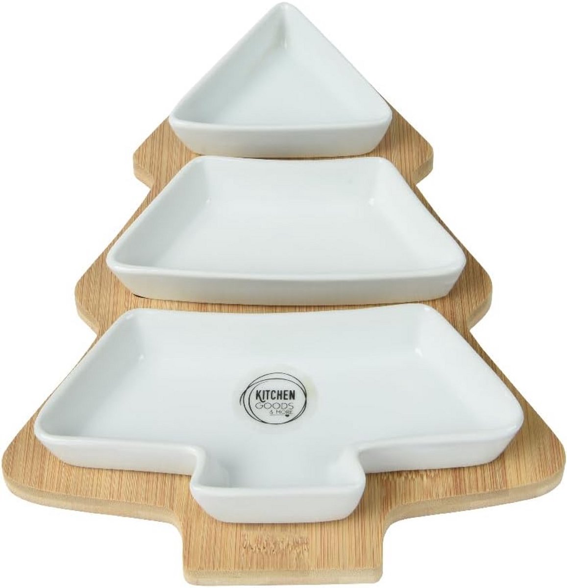 Tapas Serveerset Wit Porselein met Bamboe Houten Schaal