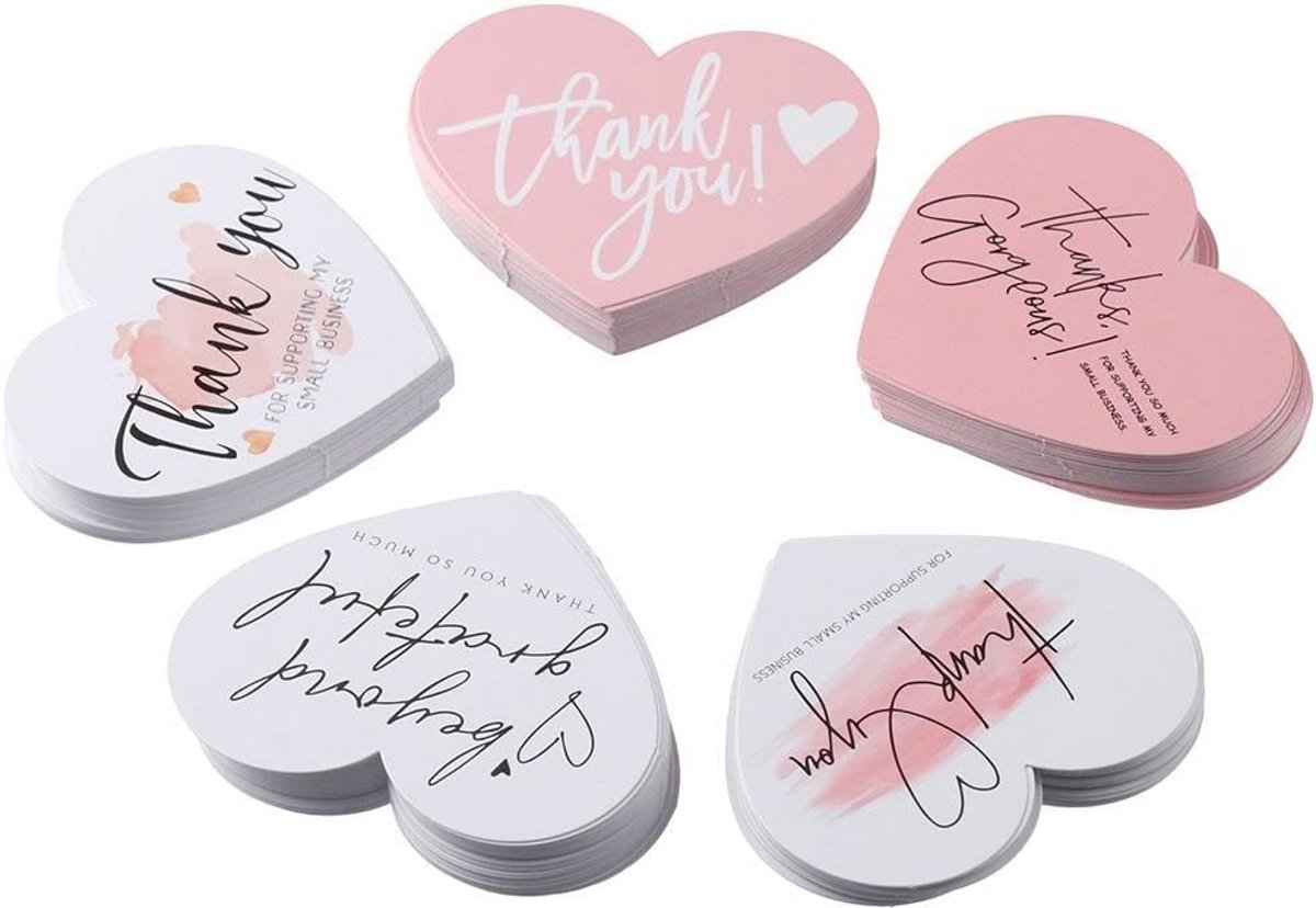 150x Hartvormige Bedankkaartjes voor Klanten - Bedankkaartjes Winkel en Online Retail