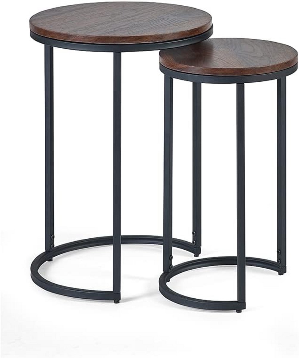 Set van 2 Ronde Nestbare Bijzettafels Walnoot Hout