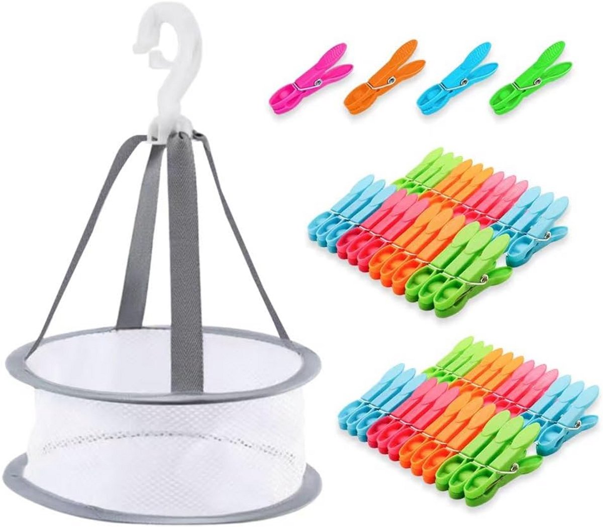 48x Multikleur Wasknijpers Set met Mand - Antislip & Windbestendig