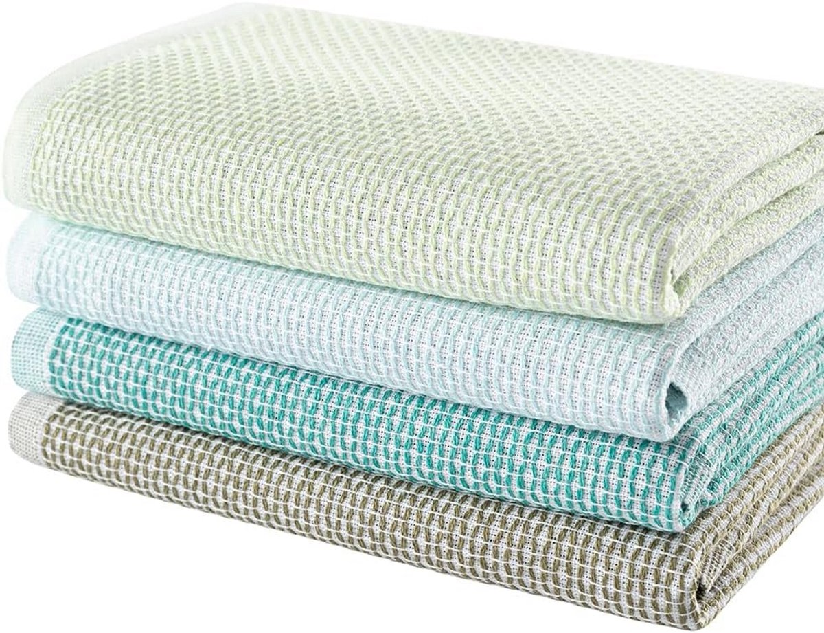Set van 4 Keukendoeken Groen - 40x60 cm - Zacht & Absorberend Vaatdoek
