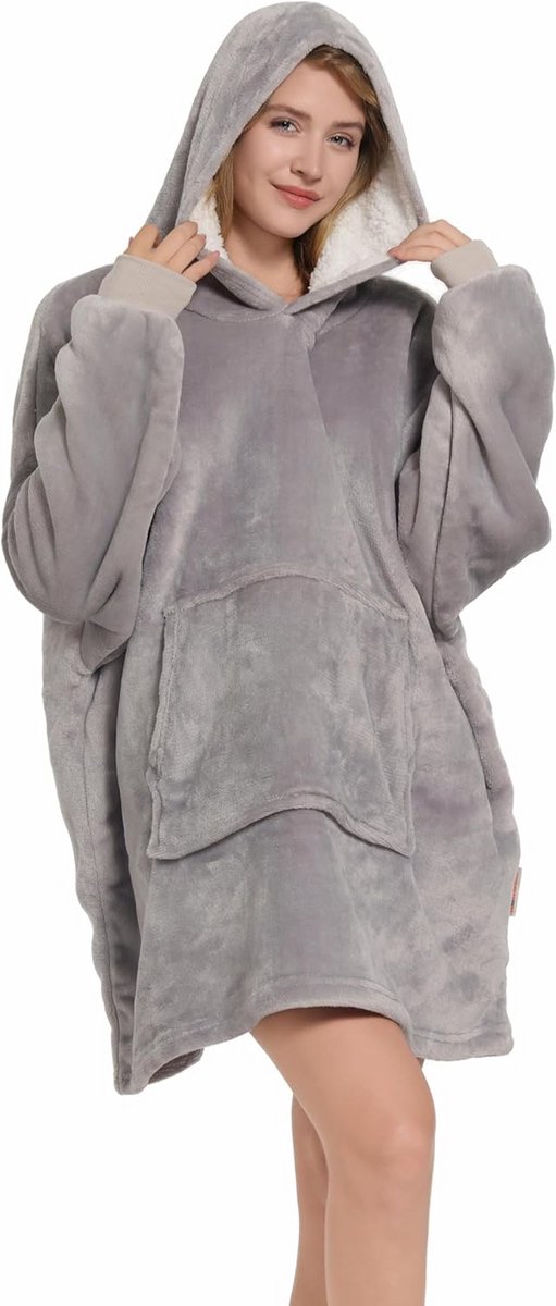 Oversized Deken Trui Fleece Warm Comfortabel Lichtgrijs Unisex