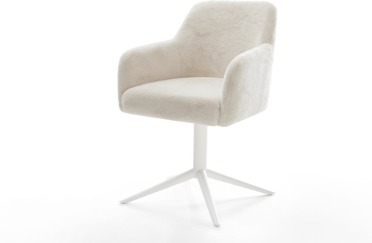 Eetkamerstoel Greg-Flex kruispoot wit pluchen crème-wit 360° draaibaar rocker-functie pocketveer kern