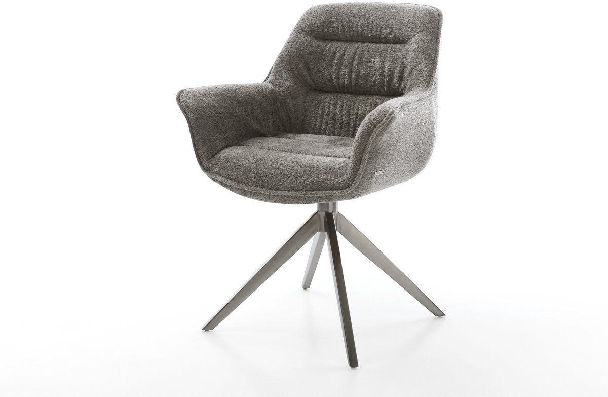 DELIFE Eetkamerstoel Kaira-Flex kruisframe breed grafiet bouclé zacht mud 360° draaibaar rocker-functie Bruin