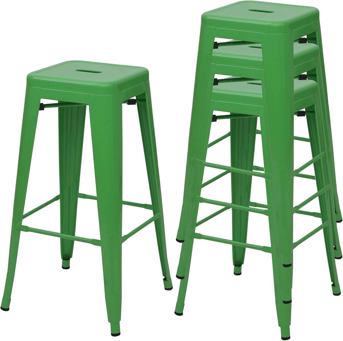 4x Barkrukken Groen - Metalen Industrieel Design - Stapelbaar