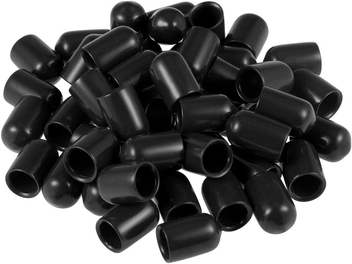 50x Zwarte Ronde Rubberen Dopjes - Sluitdoppen voor Buis en Schroefdraad (2mm ID)