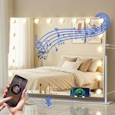 Royals Hollywood Spiegel 80x60CM - 360° Rotatie - met Bluetooth - 18x Led Lampen - USB + USB-C Oplaadpoort - 3 lichtstanden - Dimbaar - Smart Touch - hollywood spiegel met verlichting - Spiegel met verlichting - Make Up Spiegel - Visagie spiegel
