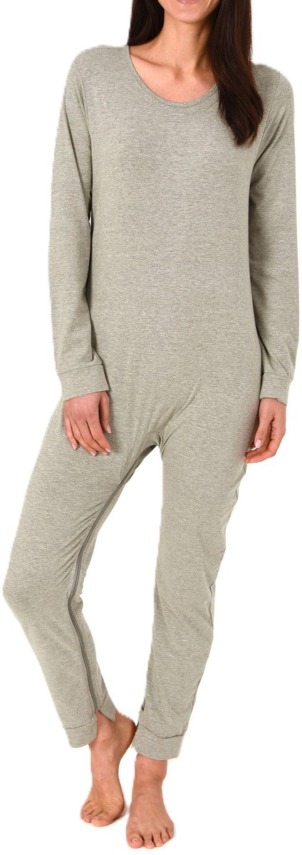 Normann Voedingsbody lange mouw – UNISEX – body uit één stuk met beenritssluiting grau