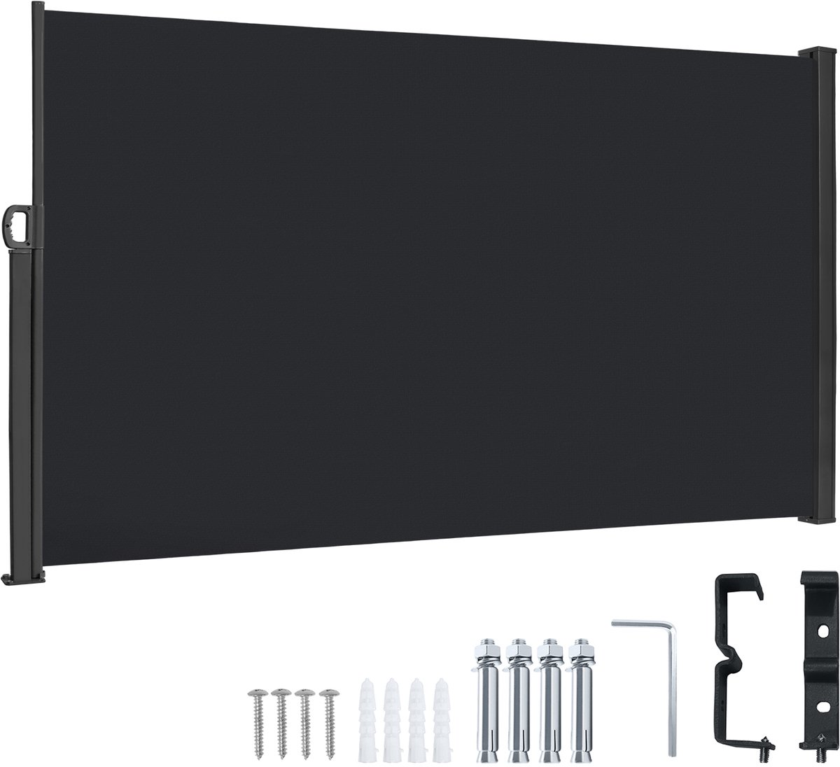 160x300cm Uitklapbaar Tuinscherm Zijkantluifel Windbescherming Luifels Van 180g/㎡ Polyester Mobiele Zonwering Muurluifel Tuinscherm Voor Balkon Terras Patio (Donkergrijs) NAIZY