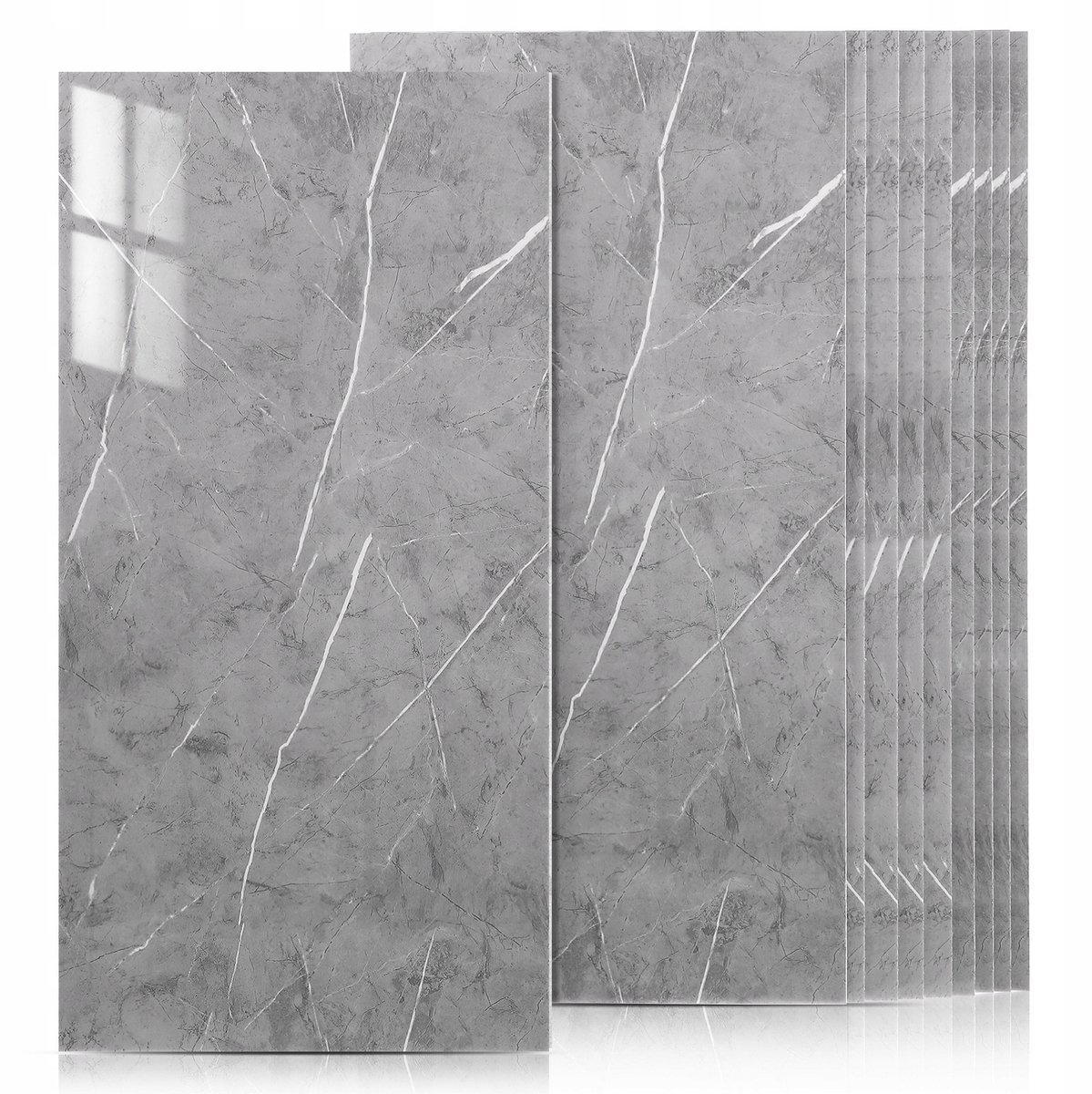 Set van 10 Zelfklevende Muurfolie - 60x30 cm Marmerlook Waterdichte Folie voor Badkamer & Keuken (Grijs)