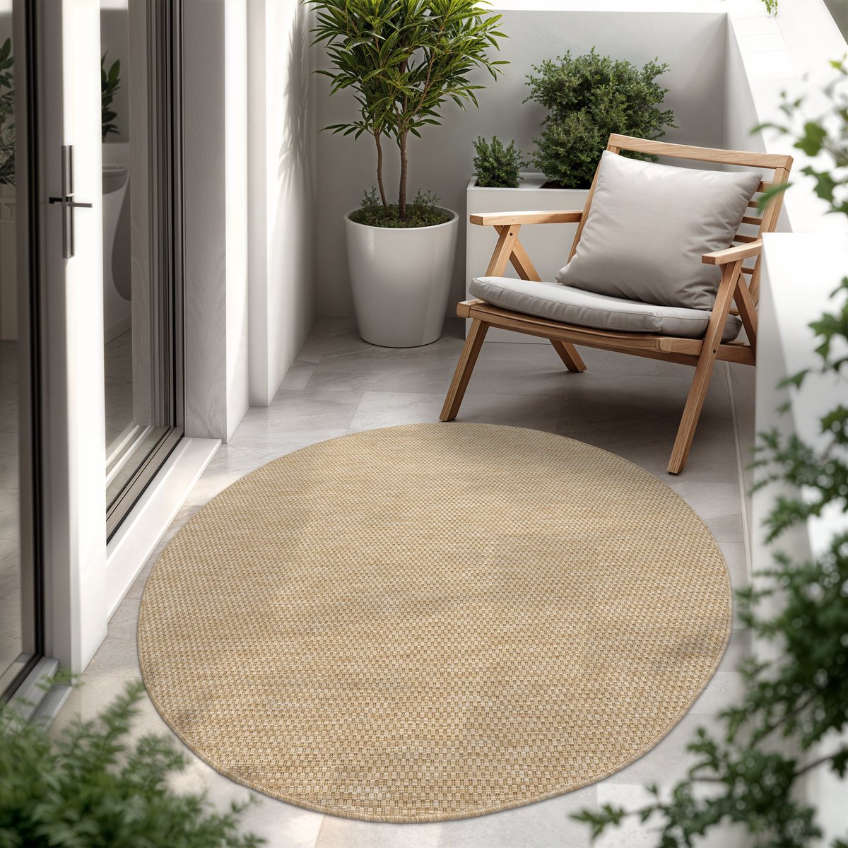 Paco Home In-& Outdoor Balkon Terras Keukenvloerkleed Eenkleurig Gemêleerd Patroon 200 cm Rund
