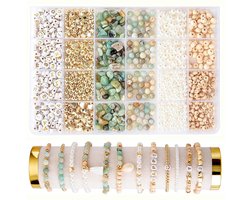 1300 Stuks Kralenset voor sieraden - DIY Armband & Sieraad Set met Natuurstenen Kralen- Knutselen Meisjes - Bedels – Letterkralen - Letterkralen - Kralen ketting - set met gouden kralen & alfabetkralen - LOUZIR