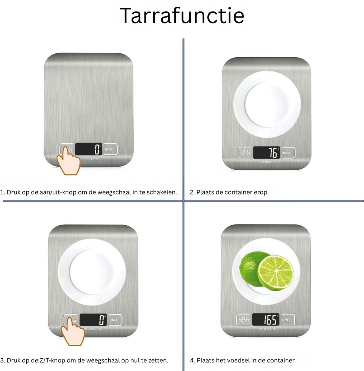 DVDSS® Keuken weegschaal - hoge precisie - 5000 g/1 g - Met led display - Zilver