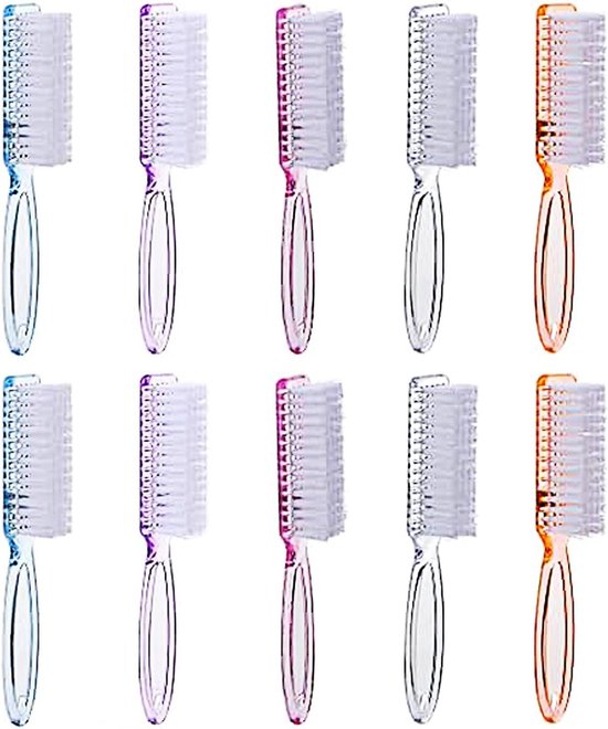 Handgreep nagelborstels - Set van 10 stuks in diverse kleuren - Nagelreinigingsborstels met lange steel voor manicure - Nagel scrub gereedschap.