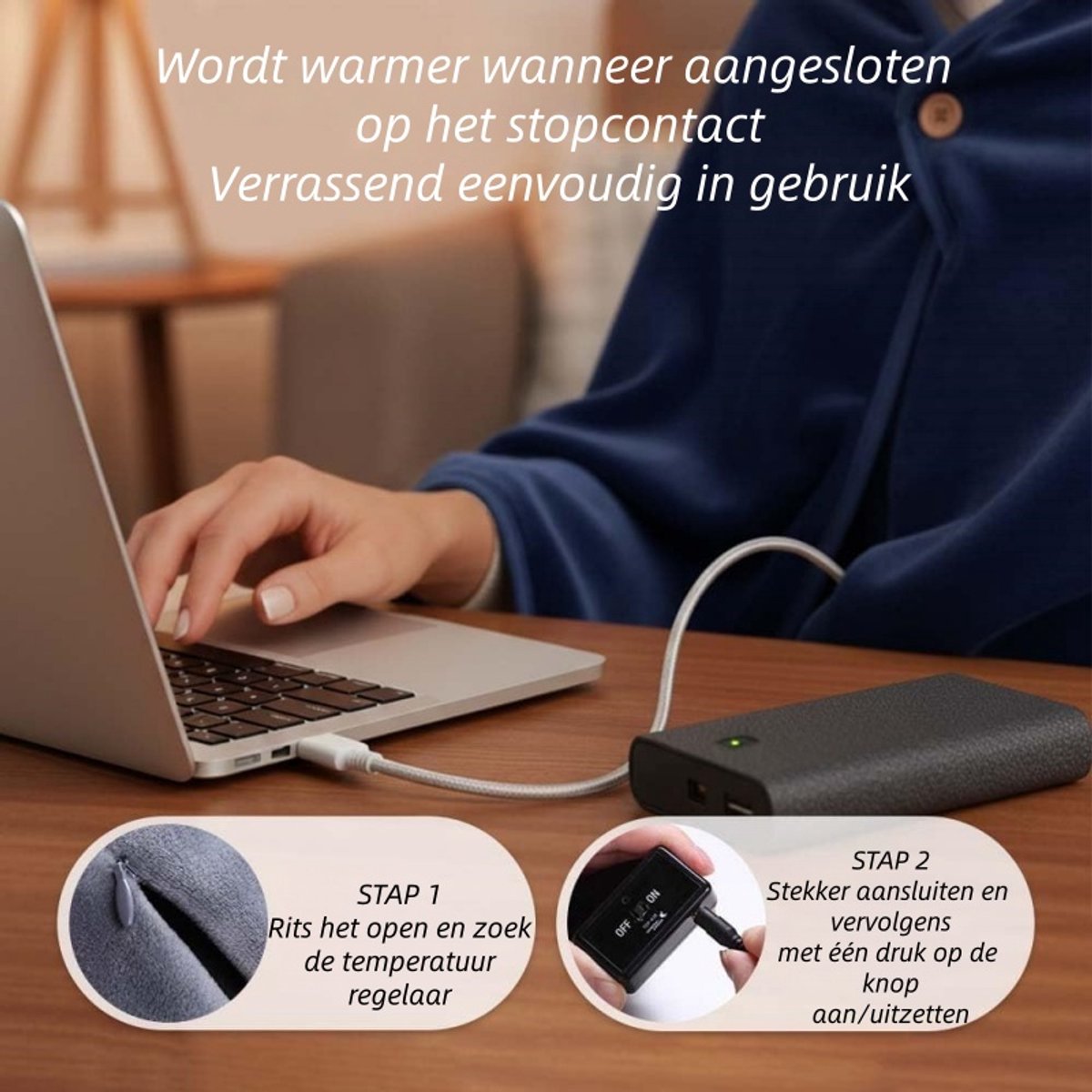 1 stuk - Deken - USB-verwarmingsdeken met laag voltage 5V - Verwarmde winterdeken/kussen - Warme elektrische deken/kussen, knieverwarmer - Blauw – foto 4