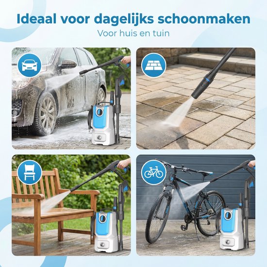 Lugia Jet+ Hogedrukreiniger 1300W – 90 Bar – Compact & Krachtig – Inclusief Spuitpistool en Zeepfles – Voor Auto, Terras en Tuin — afbeelding 4