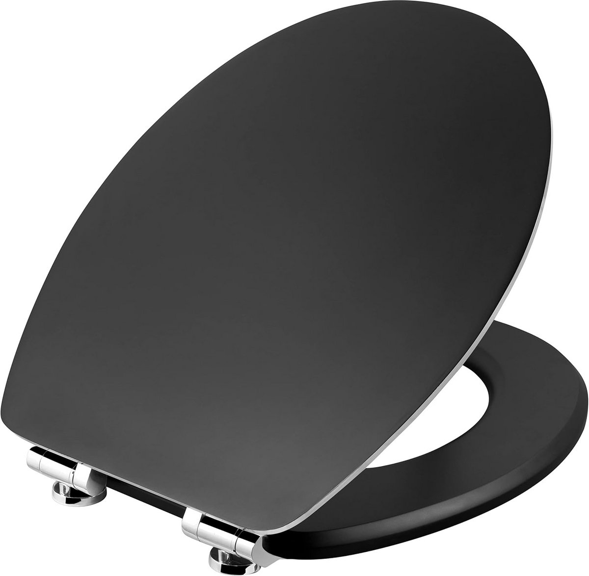 Zwarte WC-bril met Softclose en RVS Rand - Houten Kern voor Comfort