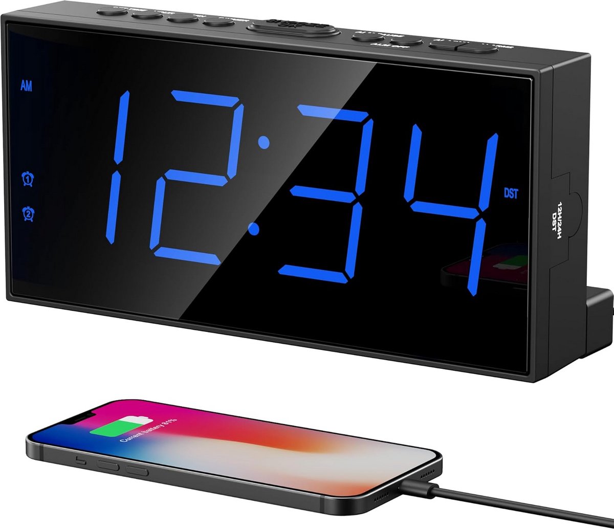 Digitale Wekker met Groot Display, USB Opladen en Batterijback-up - Geschikt voor Slaapkamer