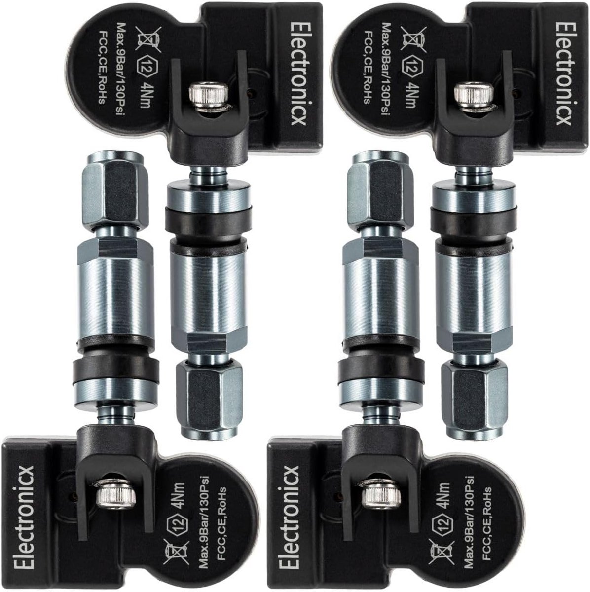 4x Universele TPMS RDKS Bandenspanningssensor 433Mhz Metalen Ventiel