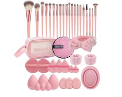 Trendy/beauty lover vibe - Complete 46 Delige Beauty Make-up-set-Kwasten- Blenders & cleaning tool- Sponsjes & Accessoires - inclusief Etui - Roze