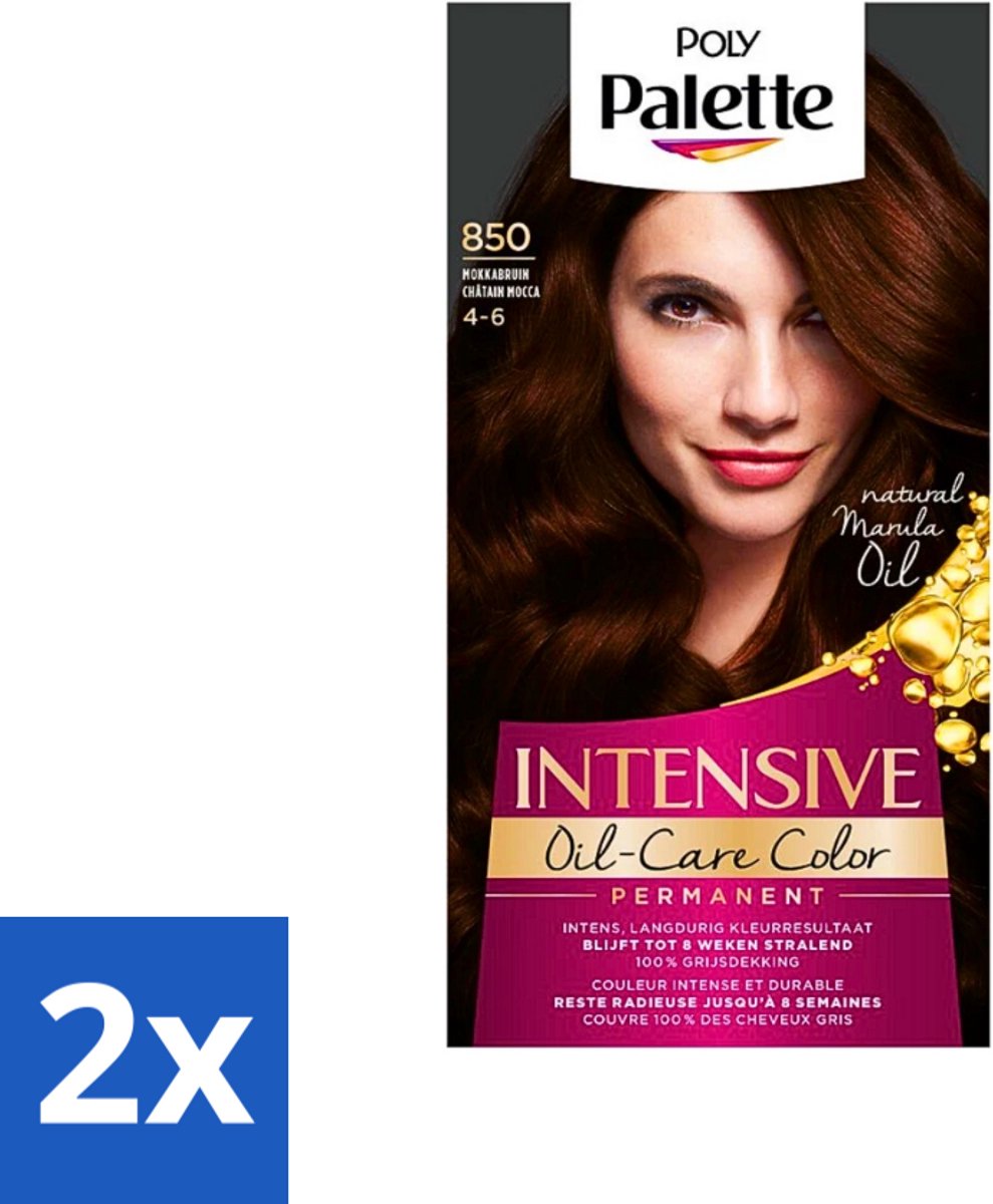2 x Poly Palette - Haarverf - Mokka Bruin 850 - 115ml - Haarverf - Bruine Haarverf - Mokka Bruin - Grijsdekking - Marula Olie