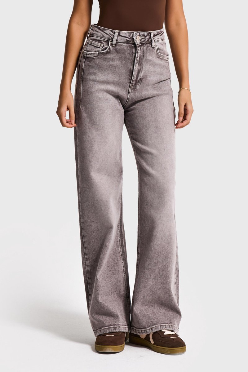 It's Basic - WIDE LEG HIGH RISE JEANS - STONE