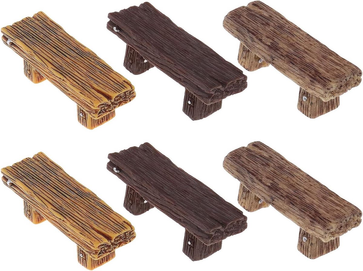 6 Stuks Miniature Houten Bankjes voor Sprookjestuin, Bonsai of Poppenhuis - Tuinaccessoires