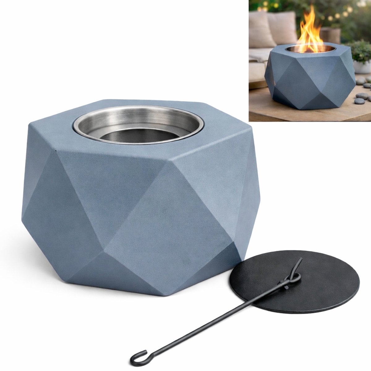 Colibri Tafelhaard Bio-ethanol – Beton Look – 16,5×16,5×10cm – Moderne Tafelhaard met Doofplaat – Sfeervolle Vlam voor Tafel, Terras of Balkon
