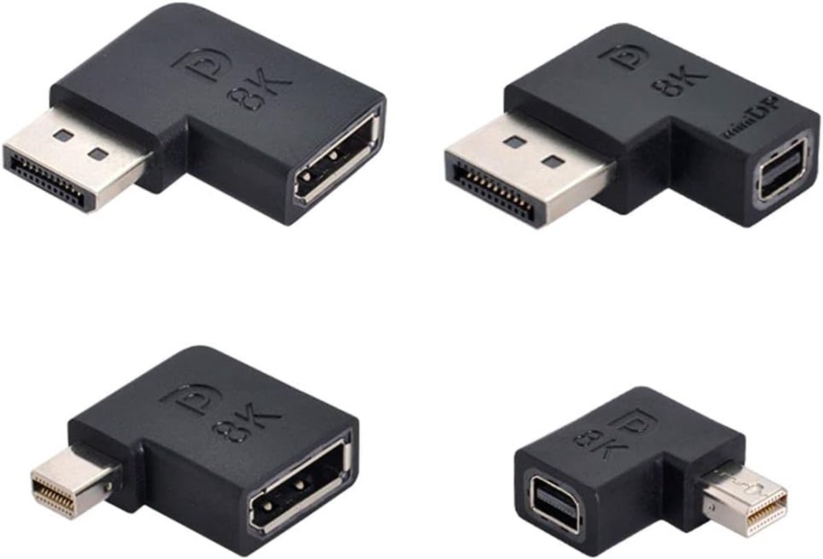 Adapter Set Mini DisplayPort naar DisplayPort 1.4 8K 60Hz - 4 Delige Set Hoekadapters