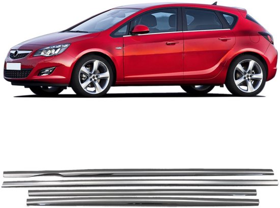 Ensemble de baguettes de fenêtre latérales chromées pour une Opel Astra J HB rouge.