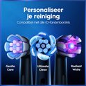 Drie Oral-B iO opzetborstels: Gentle Care, Ultimate Clean en Radiant White.