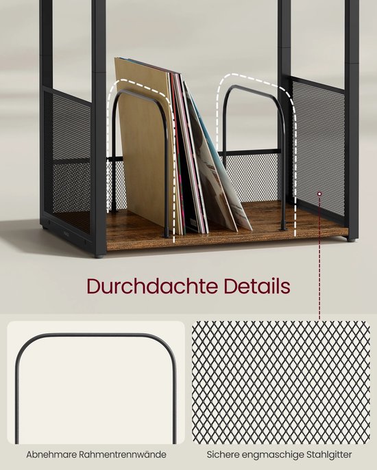 Ohana DT - Platenkast - Platenspeler Meubel - LP Opbergsysteem - 100 Platen - Eenvoudige Montage - Multifunctioneel - 3 Niveaus — afbeelding 4