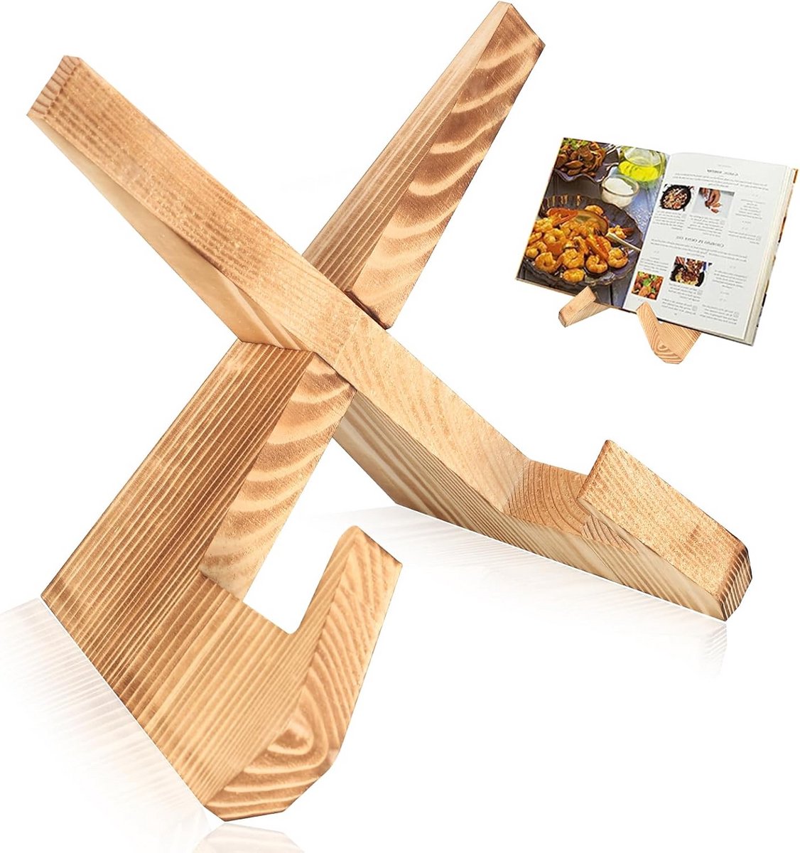 Houten Standaard voor Kookboeken en Tablets in Rustieke Stijl