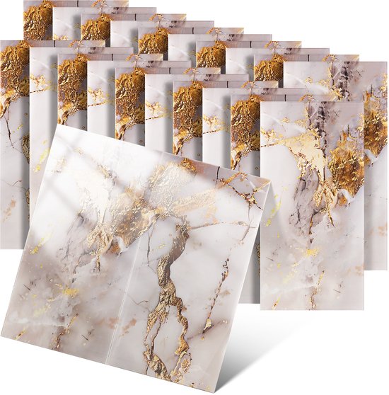 Verpakking van 20 Wandpanelen met Marmerlook – 30x60 cm Zelfklevende, Waterdichte Stickers – Decoratieve Tegels om te Plakken voor Keuken en Badkamer