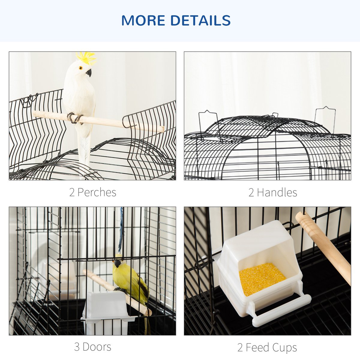 PawHut Vogelkooi 46x36x130cm - Staaldraad met standaard thumbnail 7