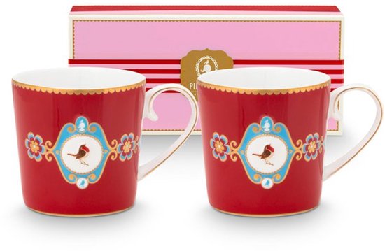 Set/2 Mugs Small Love Birds Medallion Red/ pip studio/ cadeau set
