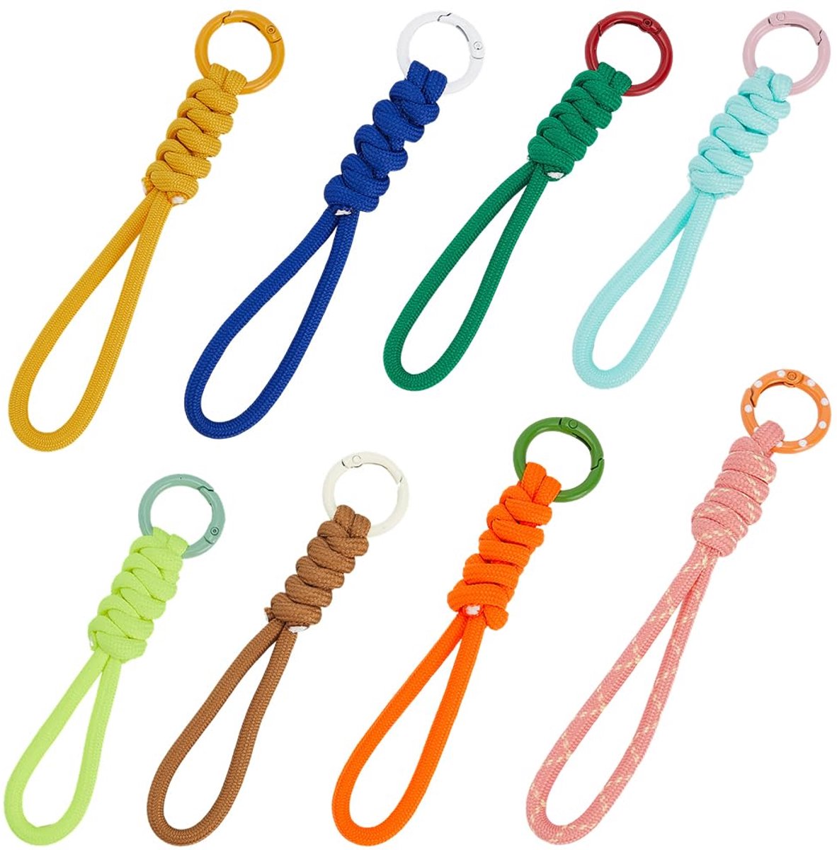 Gevlochten Sleutelanhanger - 8 Kleuren Set - 12 cm