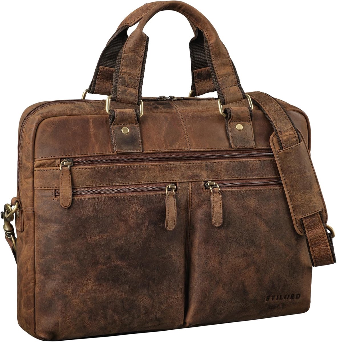 Leren Aktetas Heren met Laptopvak 15.6 Inch Vintage Schoudertas DIN A4 Kantoor Business Tas
