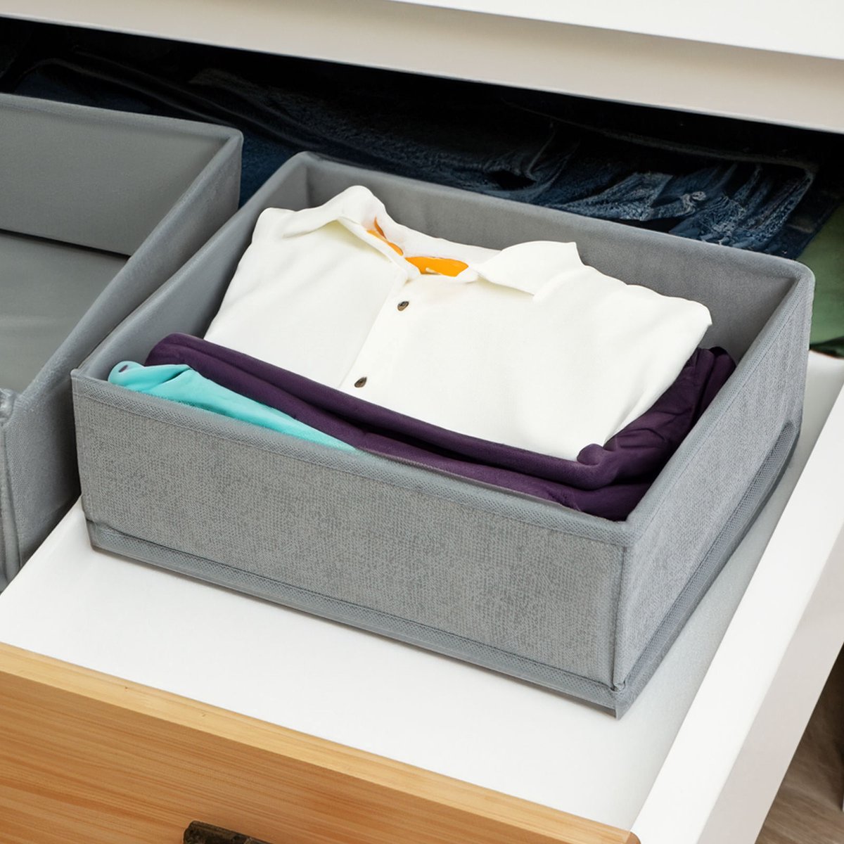 Stoffen Opbergbox – Opvouwbare Opbergdoos Organizer – Grijs – 30 x 26 x 10 cm – Kast of Lade Organizer [BW2075]