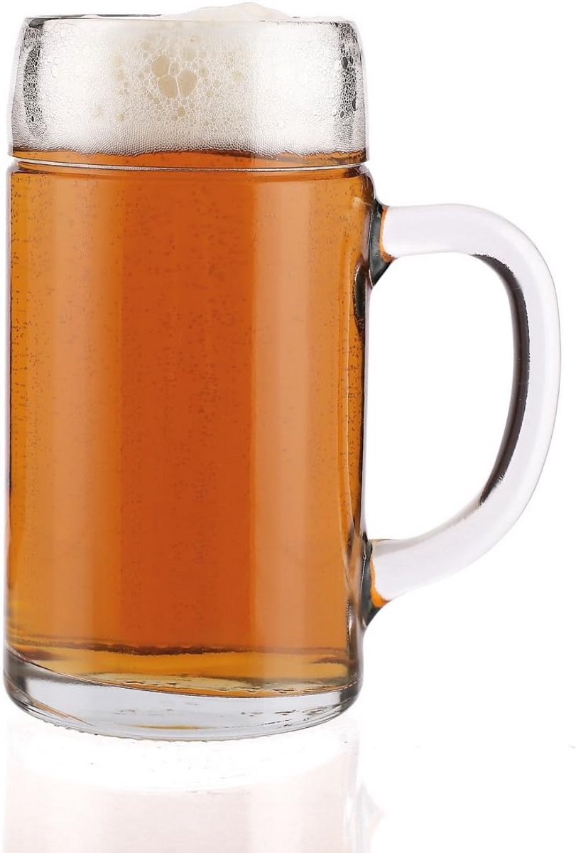 Set van 6 Stevige Bierpullen 1 Liter - Robuuste Bierglazen Vaatwasmachinebestendig