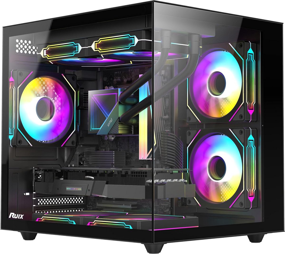 Compacte M-ATX Mini-Tower PC Kast met Panoramisch Gehard Glas en 3x 120mm ARGB Fans