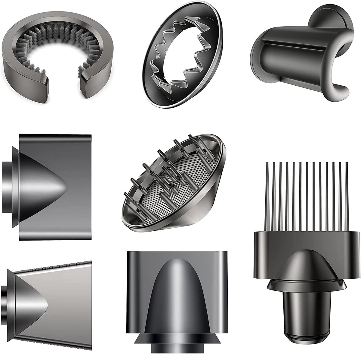 Geschikt voor 8PCS Diffuser Nozzle voor Dyson Airwrap, Haardroger Accessoires Nozzle Accessoires voor Dyson met Diffusie Nozzle/Zacht/Smooth/Modeling/Tweede Generatie/Kam/Anti-Vliegende Nozzle en Reinigingsborstel-Belle's product