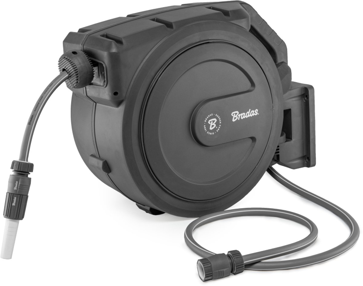 Bradas Wandslangenbox 40m 1/2" – Automatische Tuinslanghaspel met Sproeikop en Koppelingen – Wand Slanghaspel met Oprolsysteem