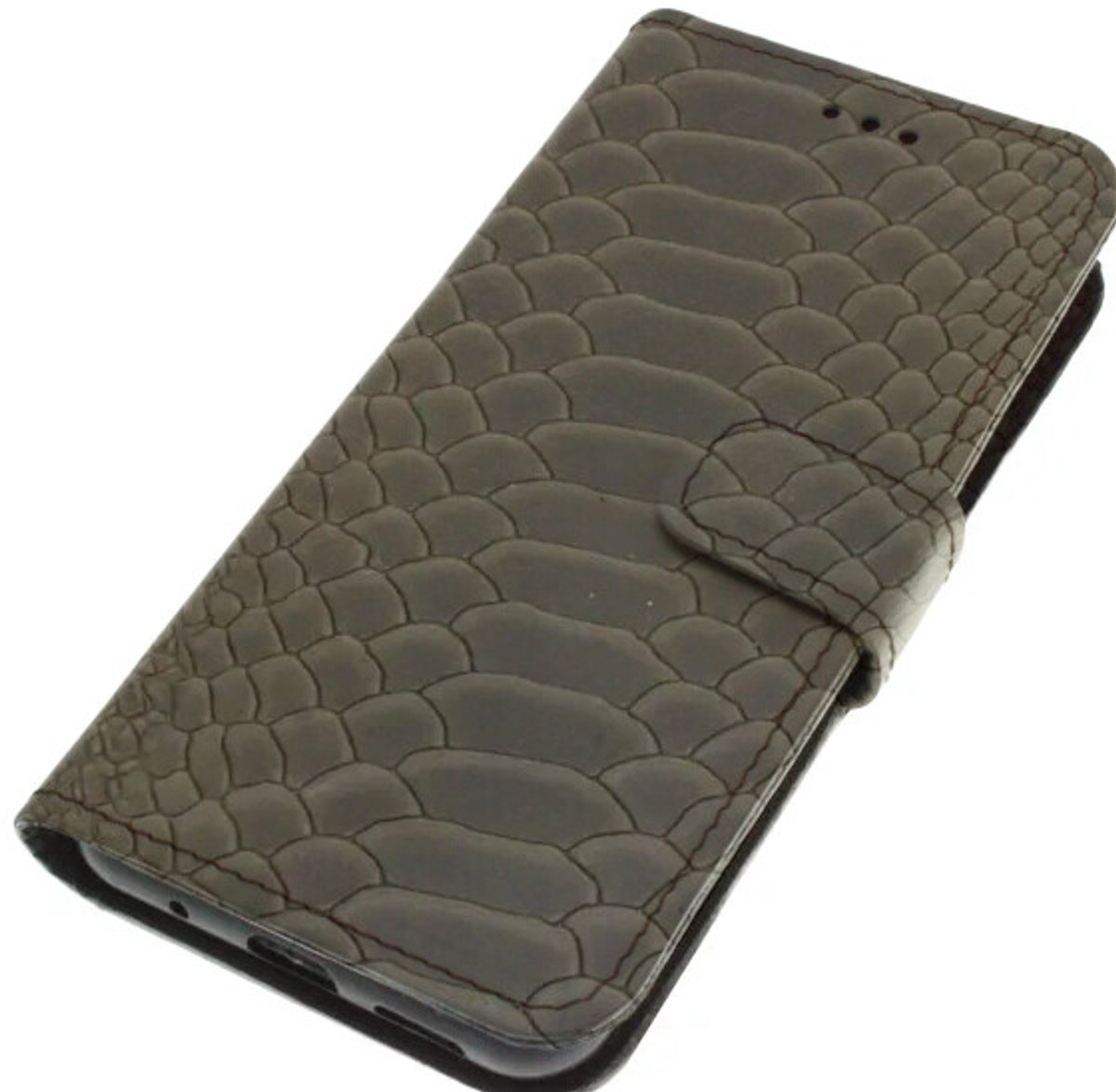 Echt leer hoesje geschikt voor Samsung Galaxy S24 Robuust kalfsleer – donkerbruin schubmotief