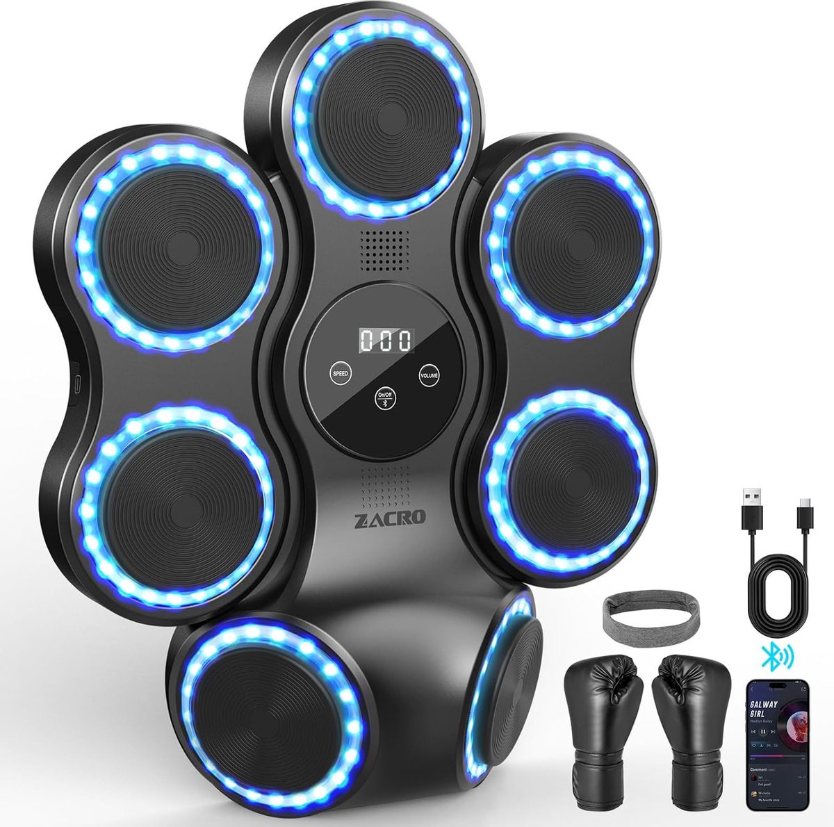 Muziek Boksmachine met Bluetooth en LED Licht - 11 Modi - Inclusief Bokshandschoenen
